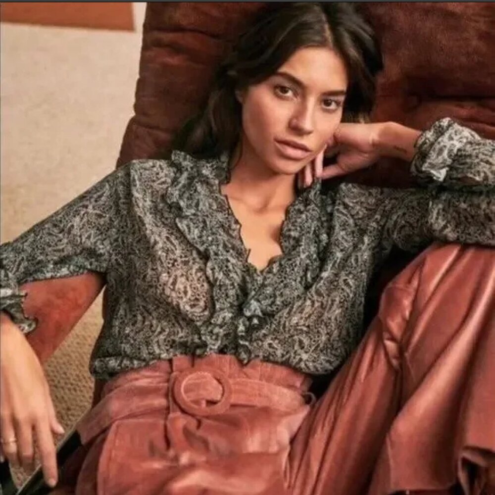 Sezane Kelly Blouse, slightly sheer paisley